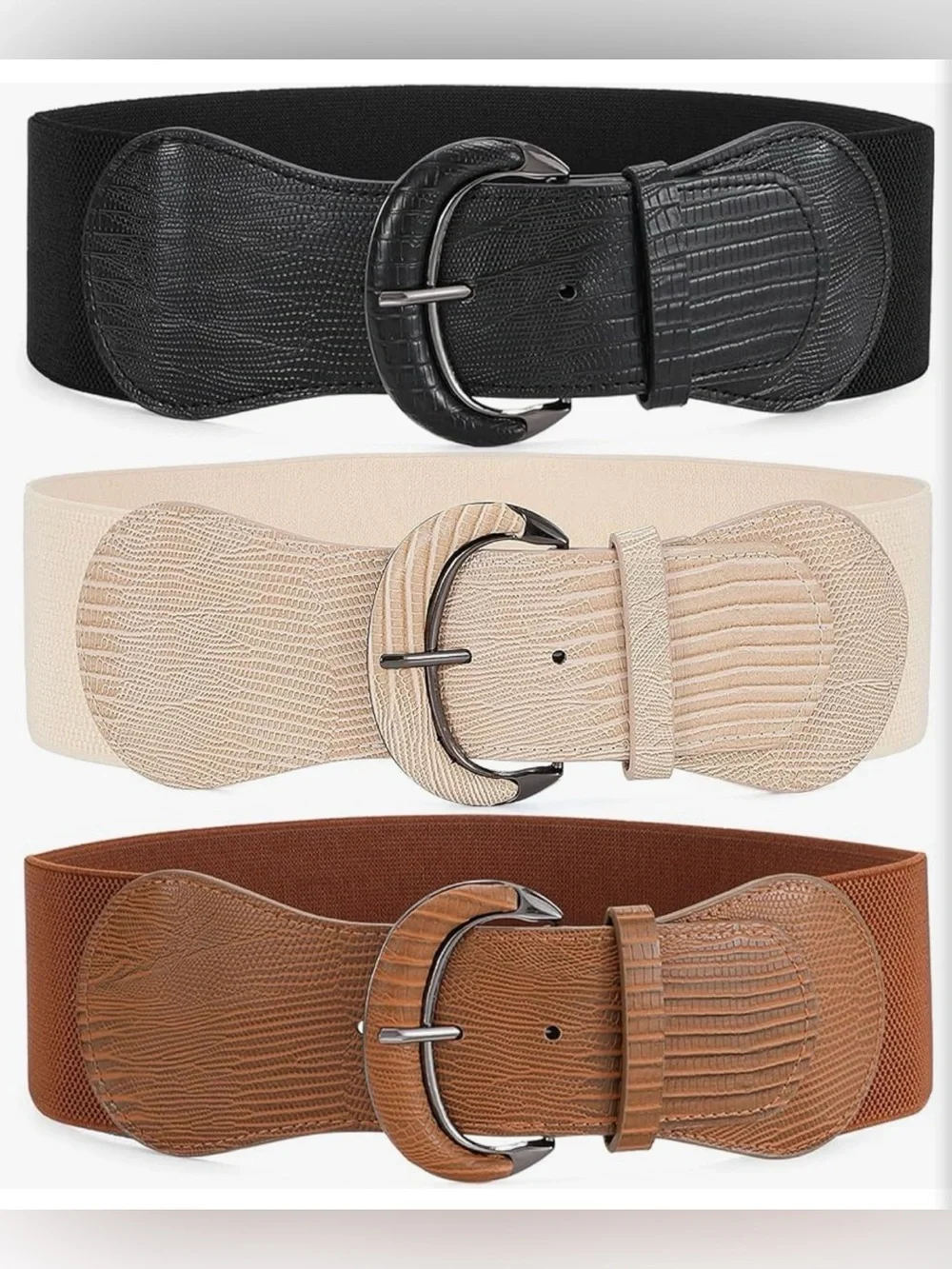Wide Textured Stretch Belt - Available in Black, Cream, Brown